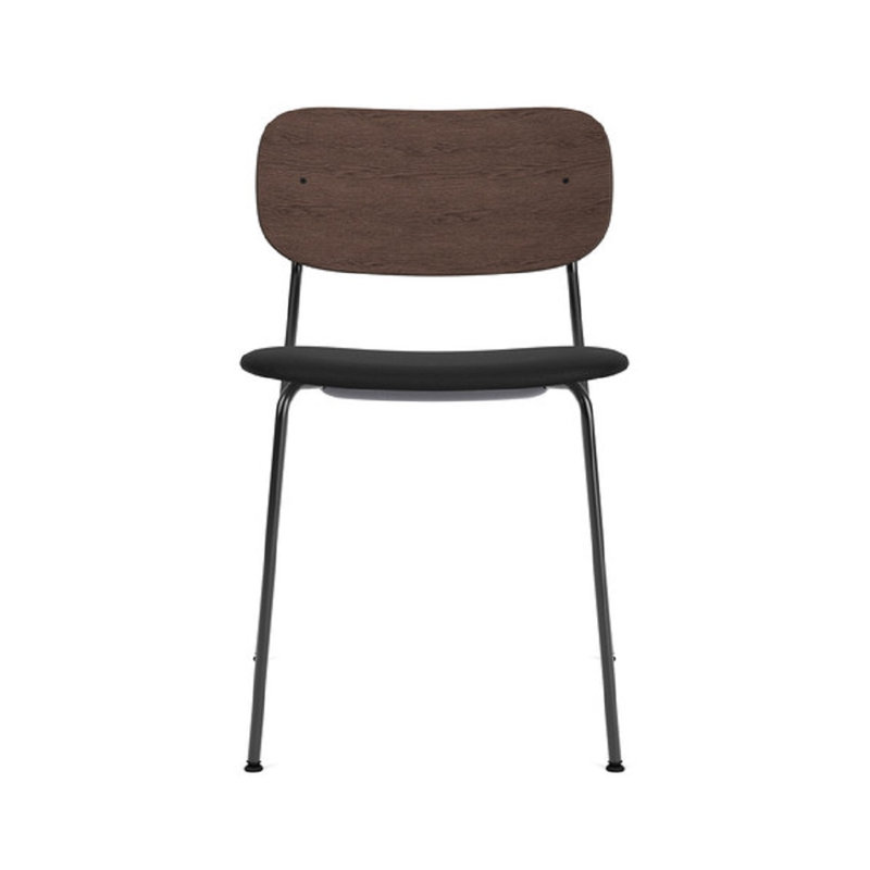 Co Upholstered Dining Chair, Black Leather, Dark Stained Oak, Black