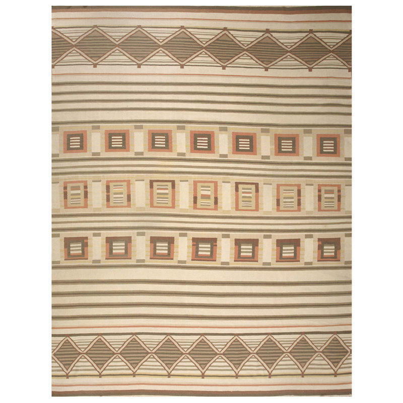 Tapis vintage en coton tissé à plat à motif géométrique Earth Tone