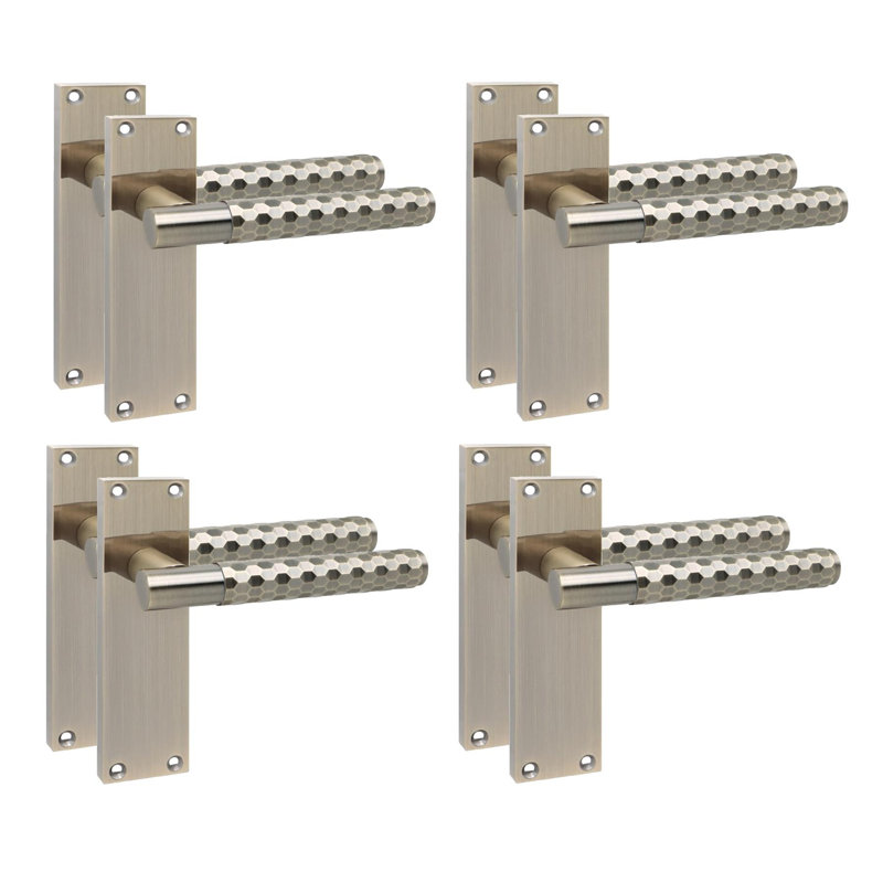 Golden Grace 4 Pairs Victorian Design Knurled Hex Cut Door Handle Bathroom and Lock Set Antique Brass Finish - 150mm x 40mm