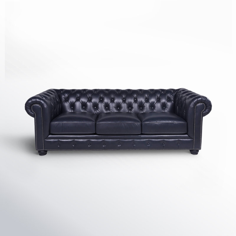 Freddie 95'' W Leather Sofa, Counterbalance Navy Genuine Leather