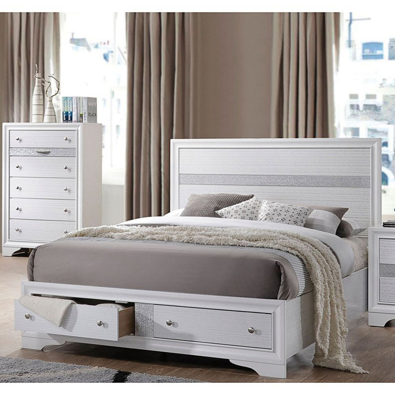 Ilijan Low Profile Storage Standard Bed, Queen, White