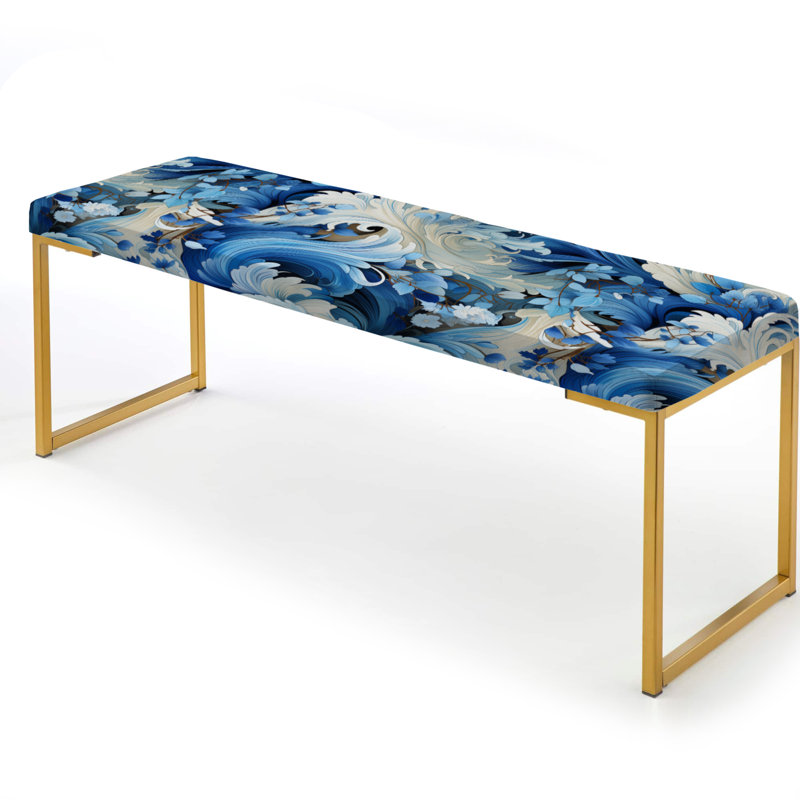 Paisley Upholstered Gold Bench, Nautical Allure Paisley Pattern VI