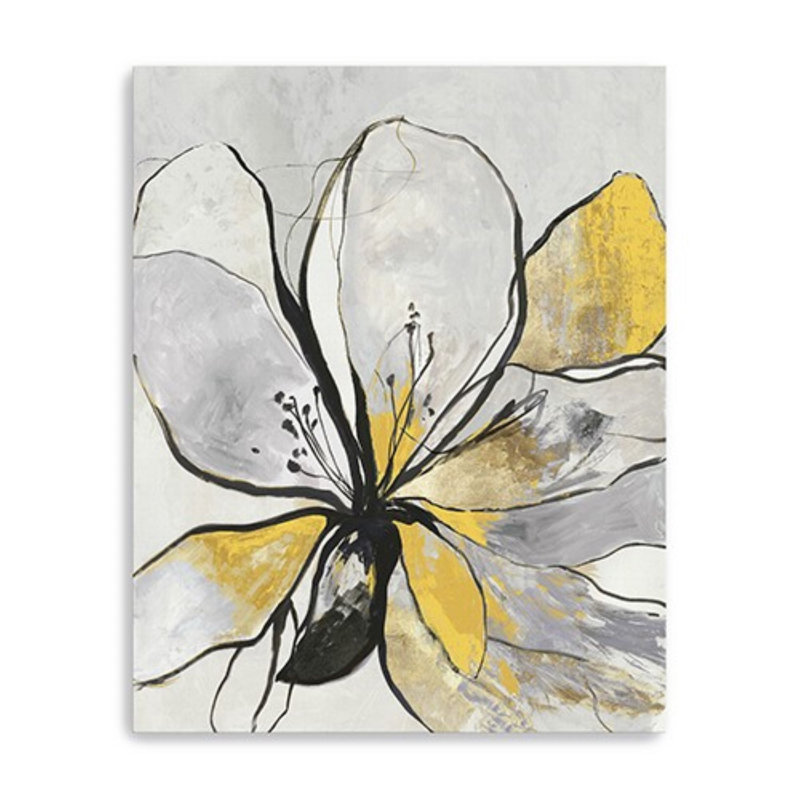 Art mural moderne sans cadre jaune et noir en fleurs