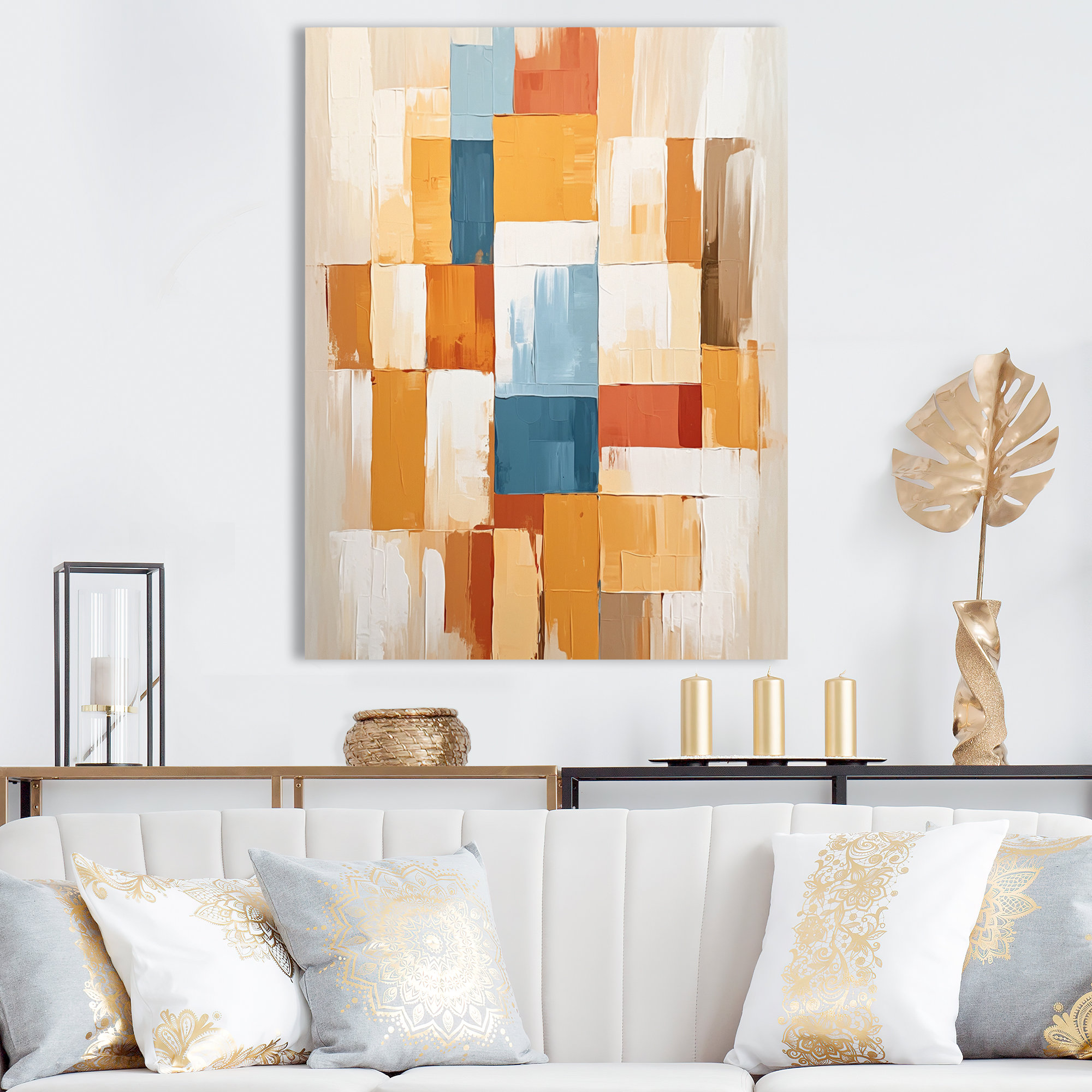 Colorful Retrovisions In Blue And Orange - Modern Midcentury Wall Art  Living Room