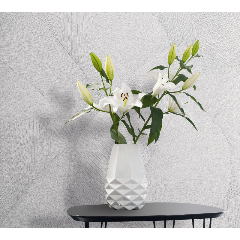 Amariyana Collection Textured Palm Wallpaper Roll, White