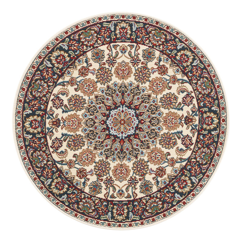 Tapis intérieur / extérieur en polypropylène tissé à la machine en brun / beige Oriental Machinee, Rond 3 pi 3 po