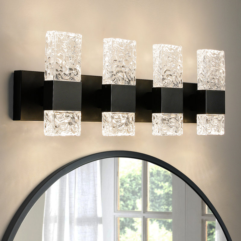 Luxcien Dimmable Crystal Bathroom Vanity Light, 4, Matte Black