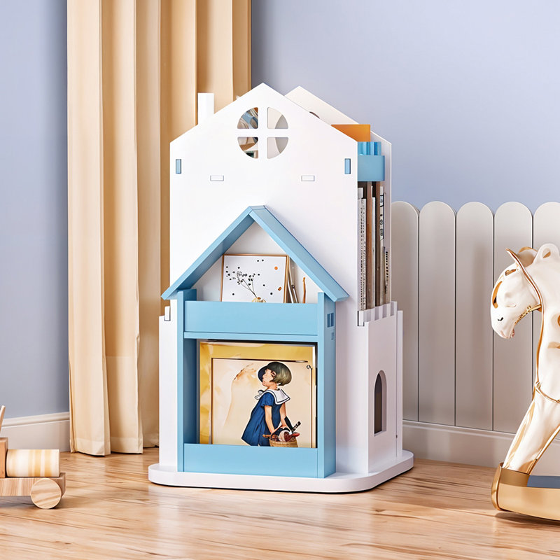 45cm W Floating Shelf Bookcase, White/Blue, (3 Shelves) 75cm. H x 45cm. W x 45cm. D