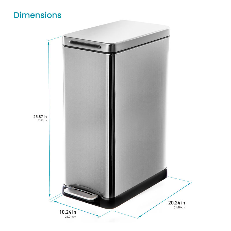 12 Gallon Silver Stainless Steel Slim Step Trash Can