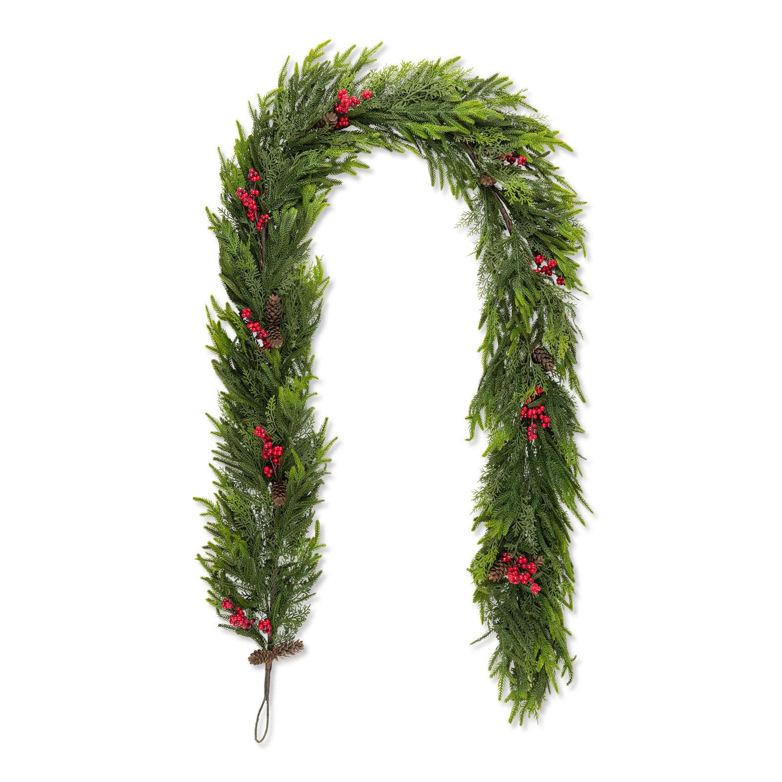 18ft PE Dripping Christmas Garland – with Pinecones & Red Berries, 9'