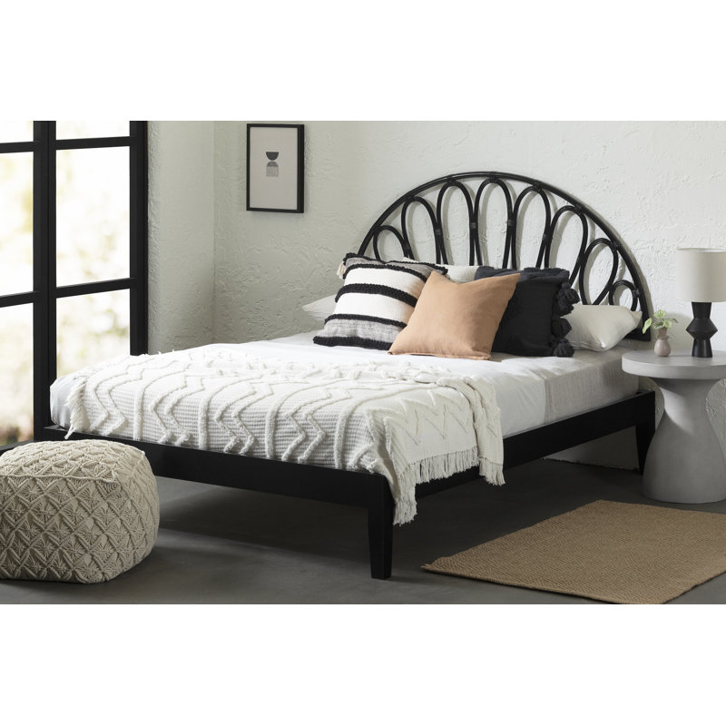Full Black Rattan Wall-Mounted Panel Headboard