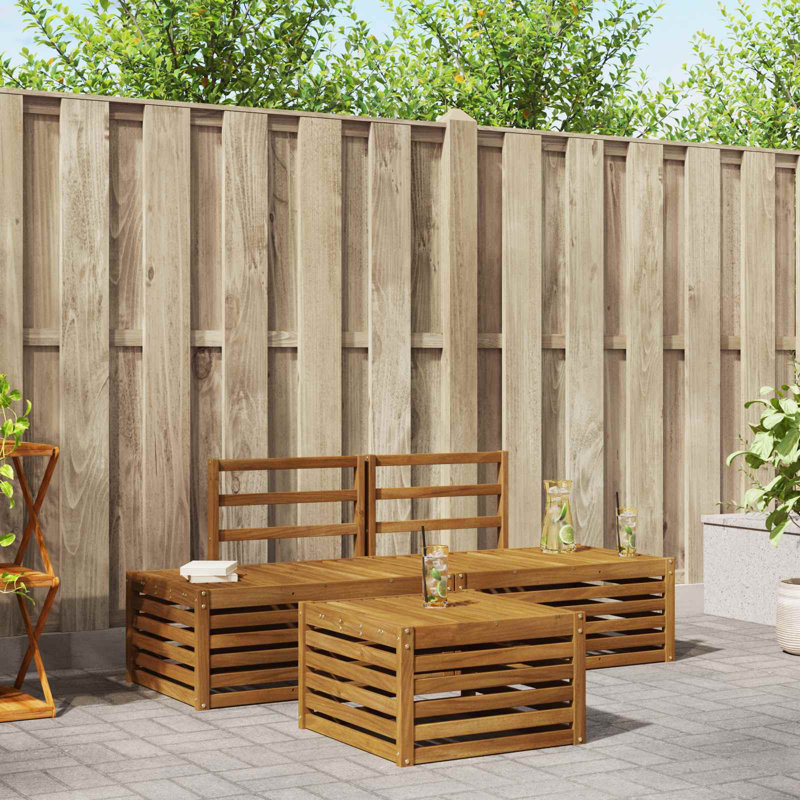  Outdoor Sofa Set 3 Piece Natural Solid Acacia Wood
