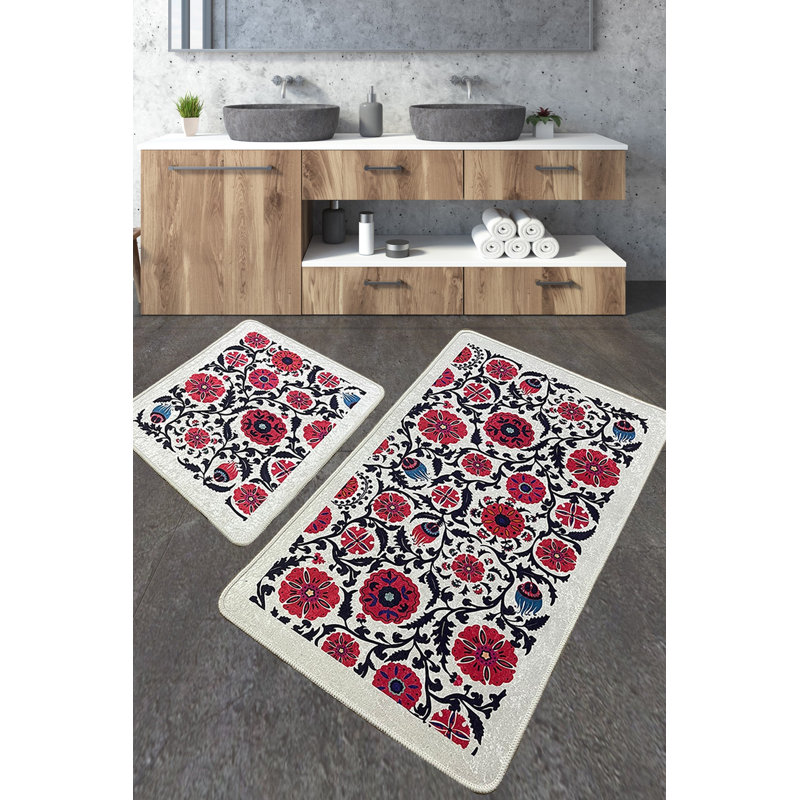 Ensemble de luxueux tapis de bain (2 pièces) en polyester antibactérien de 23,6 po x 39,4 po et de 19,7 po x 23,6 po | Poils doux de 0,4 po de hauteur, dessous antidérapant, lavable à la machine | Idéal pour le confort et la sécurité de la salle de bain