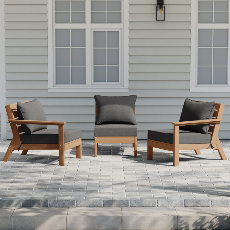 Ensemble de conversation à assise profonde 3 pièces avec coussins, Teck, Gray
