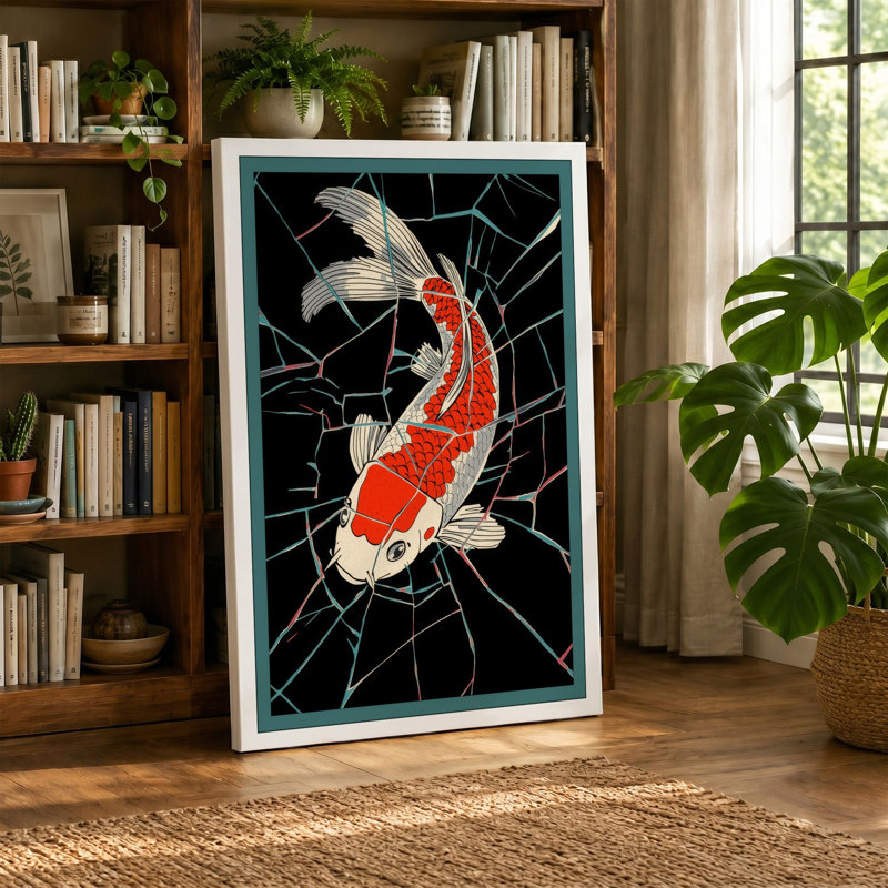 Koi in Shadow Japandi - Wrapped Canvas, 36x24 - 91.4 x 61.0 cm, Sage Border