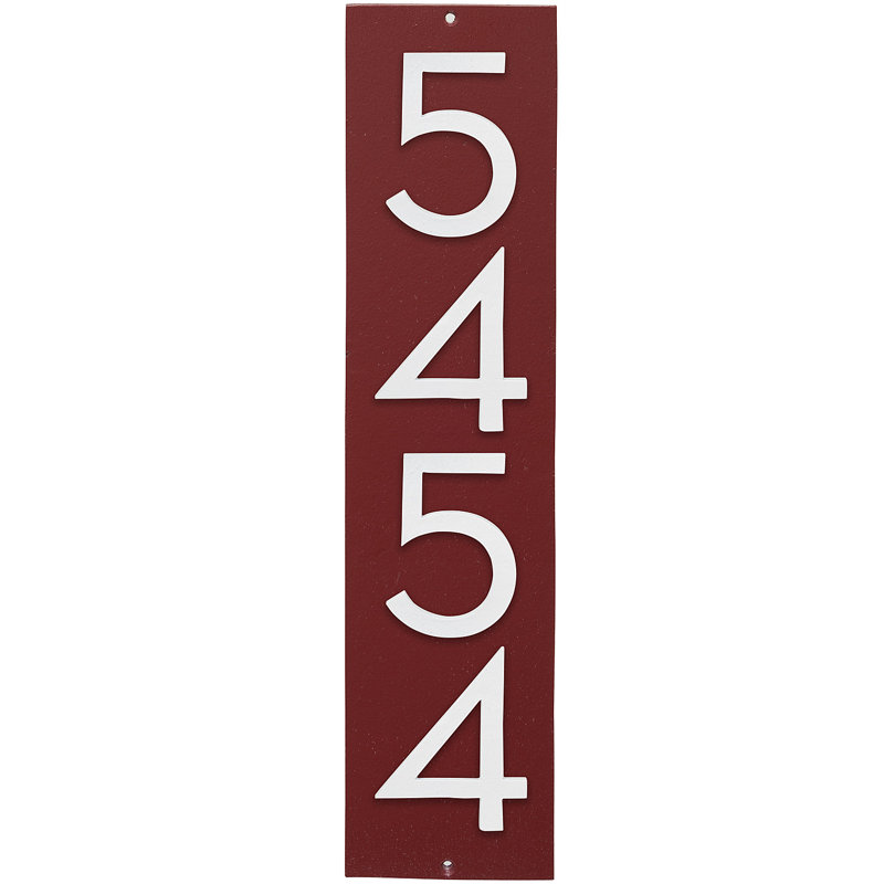 Floating 1-Line Wall Address Plaque, Brick Red, White