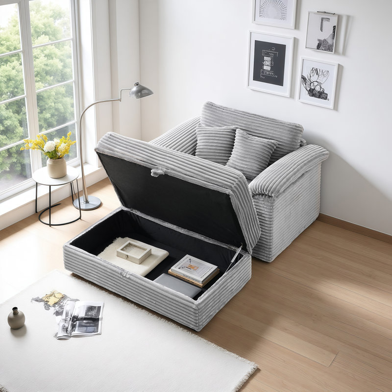 «Chaise d'appoint rembourrée grise avec rangement - Meuble peu encombrant pour petits appartements», Gris