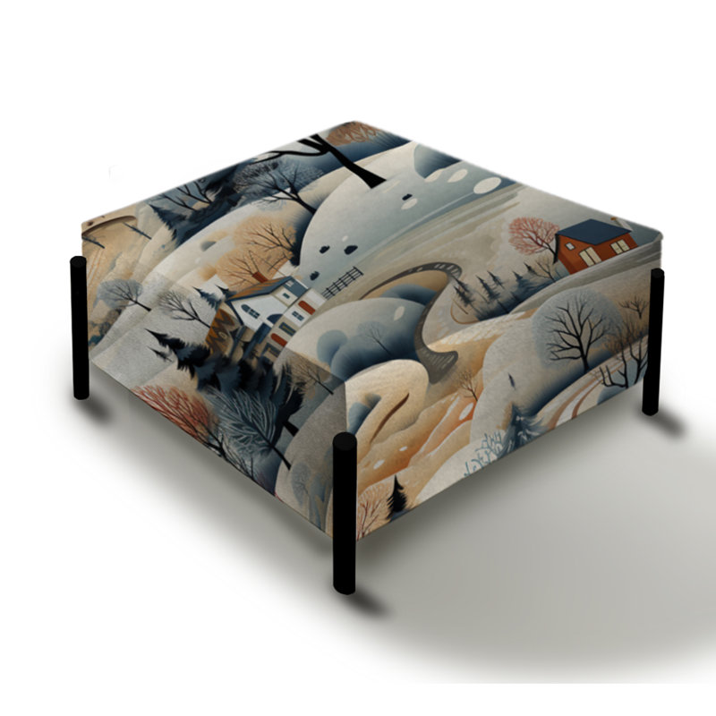 Motif de paysage d'hiver blanc et bleu - grand repose-pieds carré fleurs