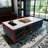 Modern Navy Blue Coffee Table With 2 Glass Door Storage, 4 Drawers, Gold Metal Legs And Multi-Color Lighting 47.2 Inch
