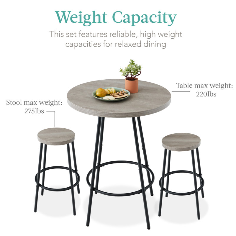 Light Gray Round Counter Height Pub Table with 2 Stools