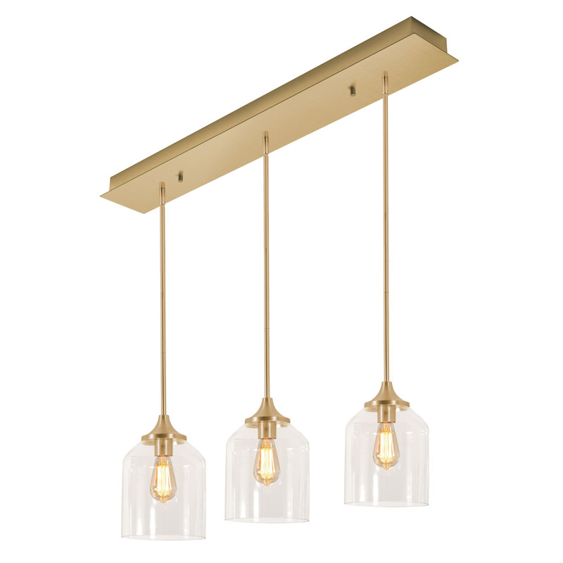 3 - Light Kitchen Island Pendant, Satin Brass