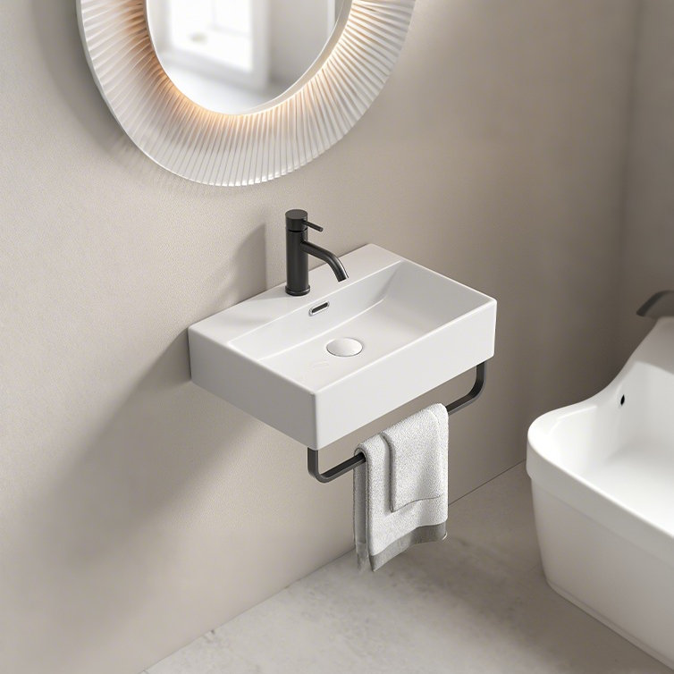 20.08 "W X 14.18" D X 5.12 "H Wall Mounted Washbasin With Towel Rack, Bathroom Sink