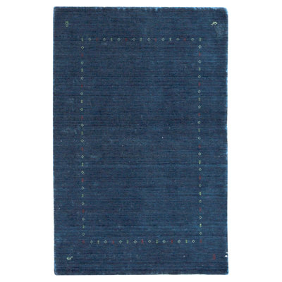 Hand Knotted Wool Area Rug in Navy