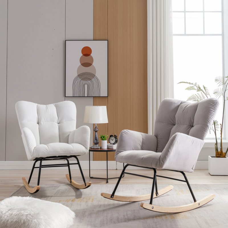 Chaise berçante rembourrée en velours Mid Century