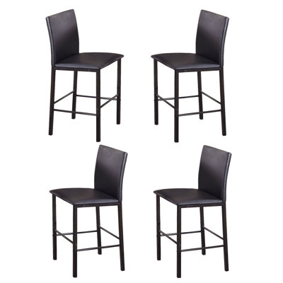 4 chaises de salle à manger à hauteur de comptoir - construction en métal noir et similicuir brun foncé, dossier