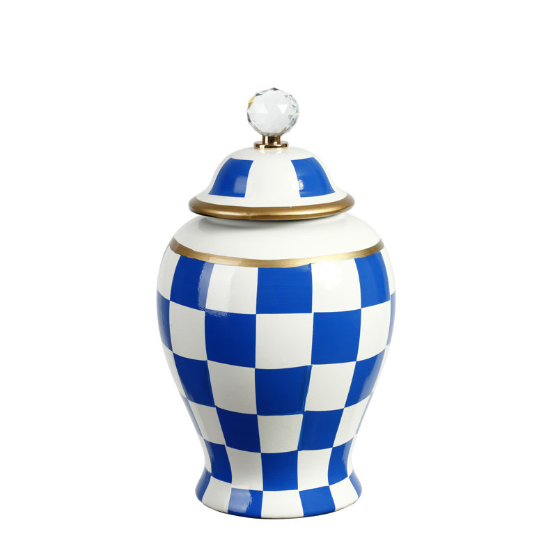 Jarre en céramique, H 13,5 po x l 7,75 po x P 7,75 po, Bleu / blanc