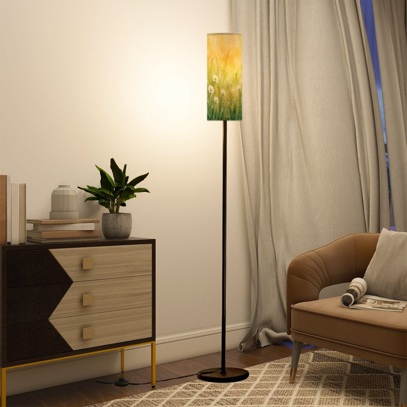 Lampe sur pied moderne avec télécommande à DEL à intensité variable, abat-jour réglable, fleurs sauvages pour salon, chambre à coucher, bureau