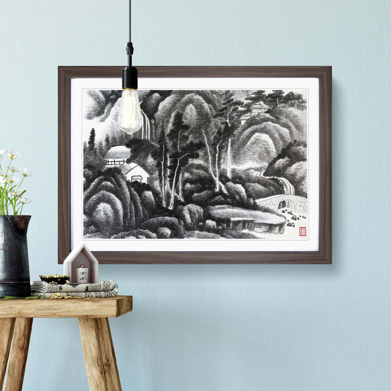 Landscape Vol.8 by Gong Xian - Picture Frame Painting Print, 48cm H x 65cm W x 2cm D, Walnut Framed