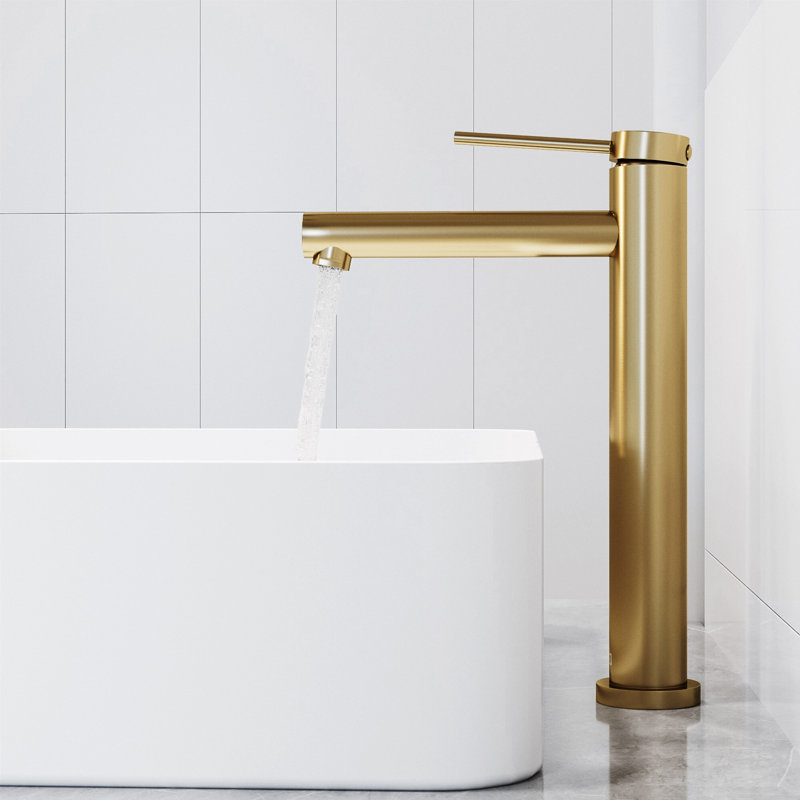 Jewel 11 in. Vessel Bathroom Sink Faucet, Matte Brushed Gold