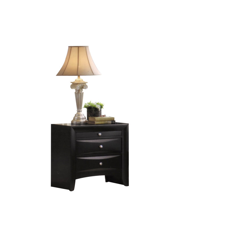 Table de chevet noire avec tiroirs coulissants et placage contemporain - pièce de chambre à coucher
