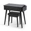 Meuble-lavabo noir 27,9 po avec miroir rabattable et lumière DEL, coiffeuse avec station de charge, 2 tiroirs et panneau rabattable, ensemble de coiffeuse avec tabouret rembourré pour la chambre à coucher