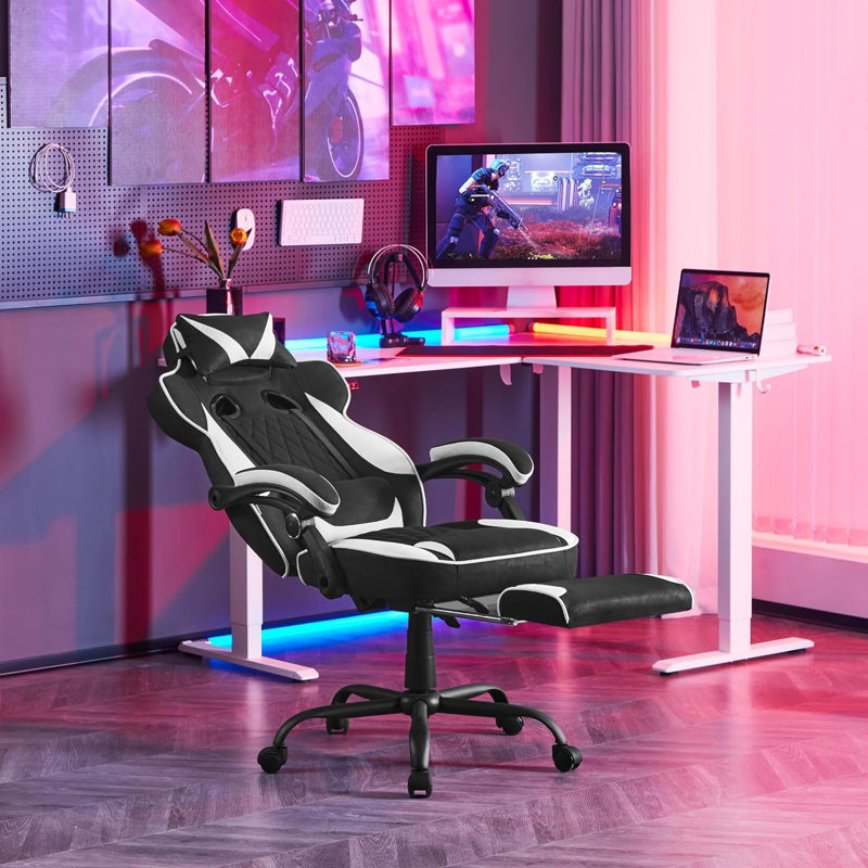 Inbox Zero Adjustable Reclining Ergonomic Faux Leather Swiveling PC & Racing Game Chair with Footrest
