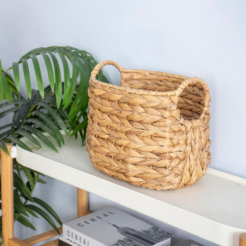 Panier de rangement tissé avec poignées - Organisateur de couverture en osier pour tablettes, chambre à coucher ou salon, paquet de 1