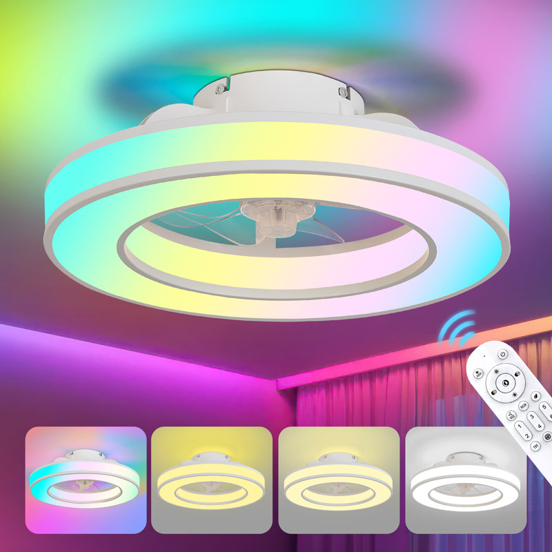RGB Ceiling Fan With Lights, 16.5" Fandelier Low Profile Ceiling Fan, 3000K-6000K Dimmable & RGB Modern Flush Mount LED Ceiling Fan Light With Remote Control For Bedroom