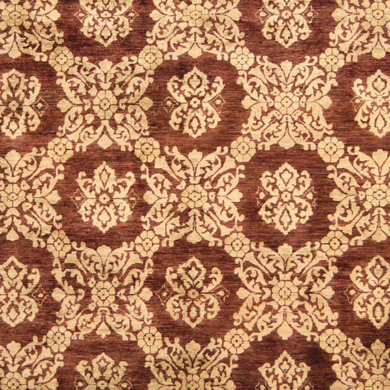 Tapis géométrique brun en laine noué à la main 8 pi 10 po x 11 pi 9 po Geometric