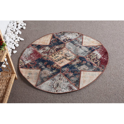 Luxury Rugs, Boho Rugs, 3.4x3.4 ft Small Rugs, Vintage Rug, Turkish Rugs, Blue Kitchen Rugs