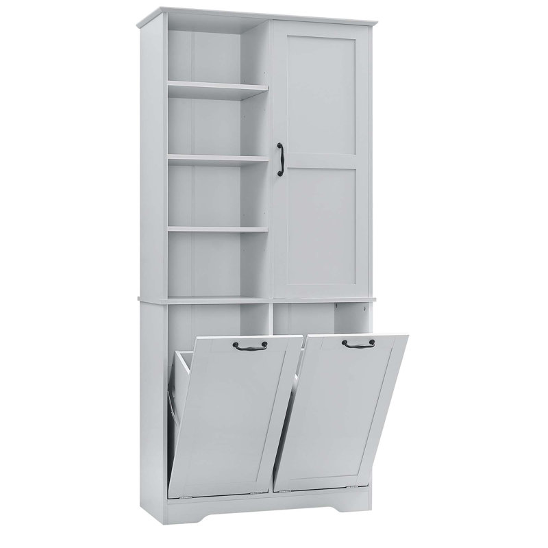 Fleurine 68'' H Bathroom Cabinet with Tilt-Out Laundry Hamper,Modern Linen Cabinet with Adjustable Shelf,Freestanding Style