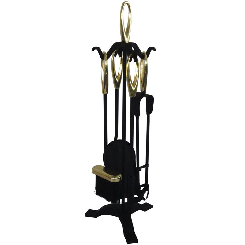 Leonie Steel Fireplace Tool Set, 52.5 cm H x 21 cm W x 20 cm D, Black/Brass