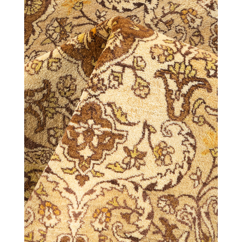 Tapis unique en laine jaune / brun / beige 5 pi 2 po x 7 pi 10 po Mogul