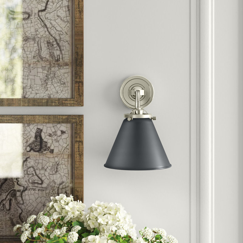 Donovan Armed Sconce, 60 Watt Vintage Incandescent Bulb, Matte Black, Brushed Satin Nickel