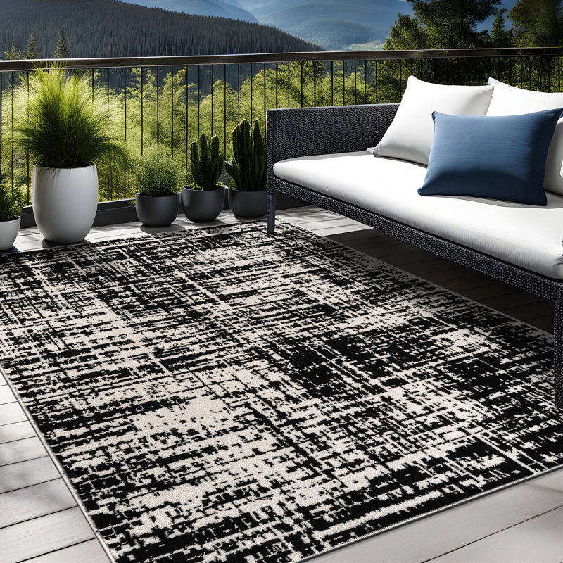 Tapis d'extérieur abstrait, Rectangle 8' x 10', Black