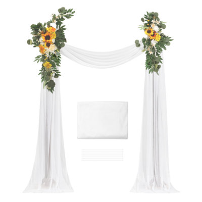 Ensemble de fleurs artificielles pour arche de mariage, fleurs jaunes pour arche de mariage avec draperies (lot de 3) - 2 arrangements floraux, 1 draperie transparente