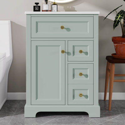 Meuble-lavabo 24 po avec lavabo en céramique, tiroirs, armoire de salle de bain avec tablette de porte et tiroir basculant