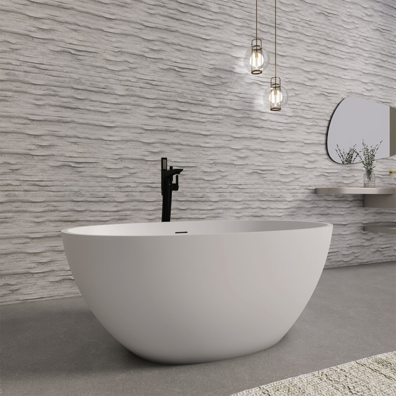 Baignoire de trempage autoportante de 55 pouces pour salle de bain, Blanc lustré