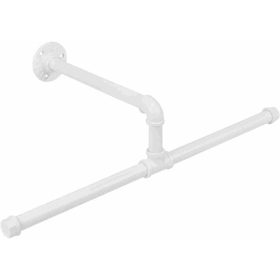Industrial Pipe Clothes Rack Floating DIY Wall Mounted, Heavy Duty Rustic Vintage Clothing Rod, Metal Garment Bar Space-Saving Hanging For Bedroom, Bathroom And Laundry Room (White 20 Inch)