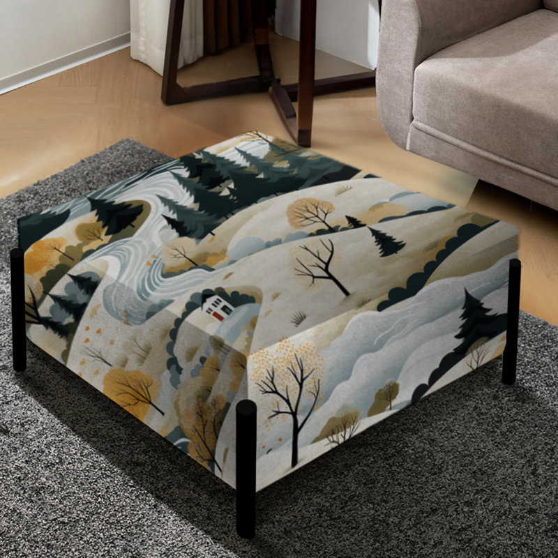 Winter Scandinavian Landscape - Floral Large Square Ottoman